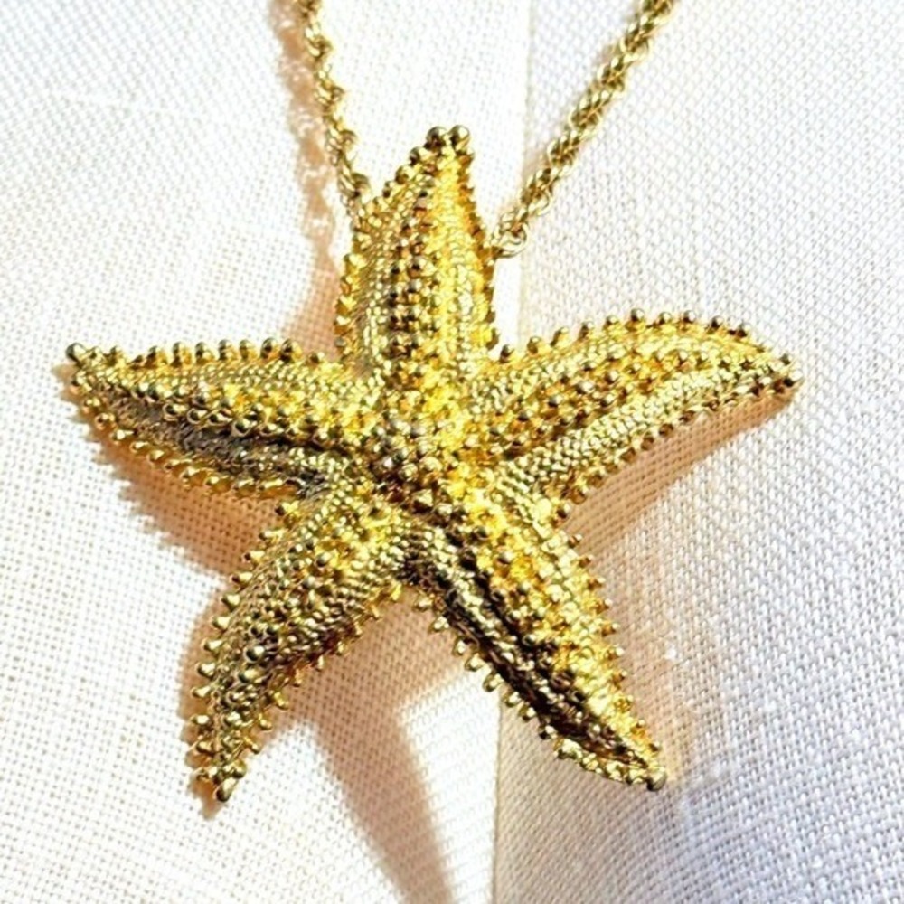 Gold Starfish Pendant 23"  Necklace - Women Jewelry